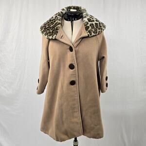 Vintage Draplane Italia N.C.F. Swing Coat Women's XL Tan Wool Leopard Collar